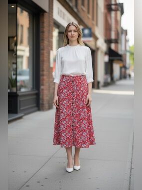 NEW, Zadig & Voltaire, Floral Midi Skirt Red Blue, EU 38, Designer Luxury